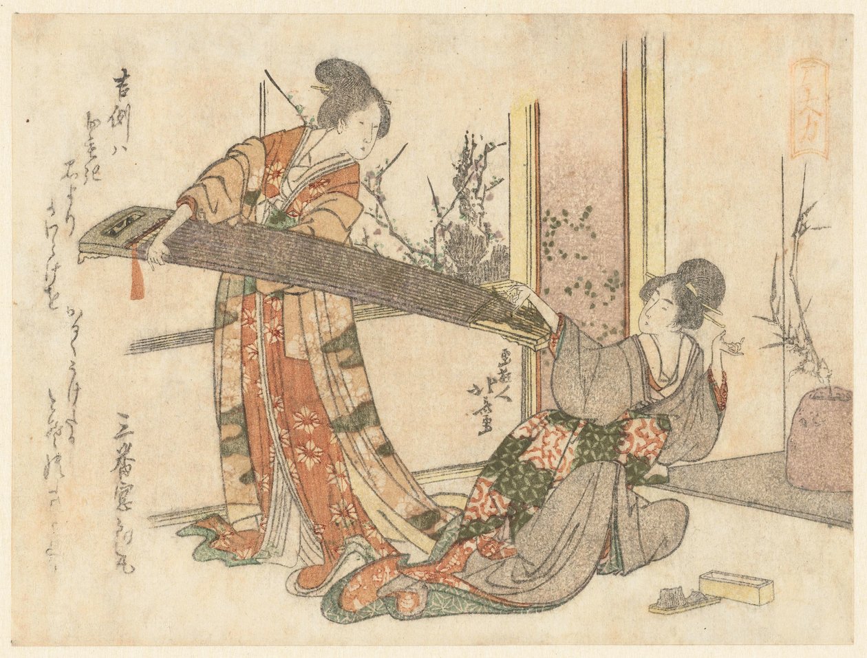 Två kvinnor med en Koto av Katsushika Hokusai