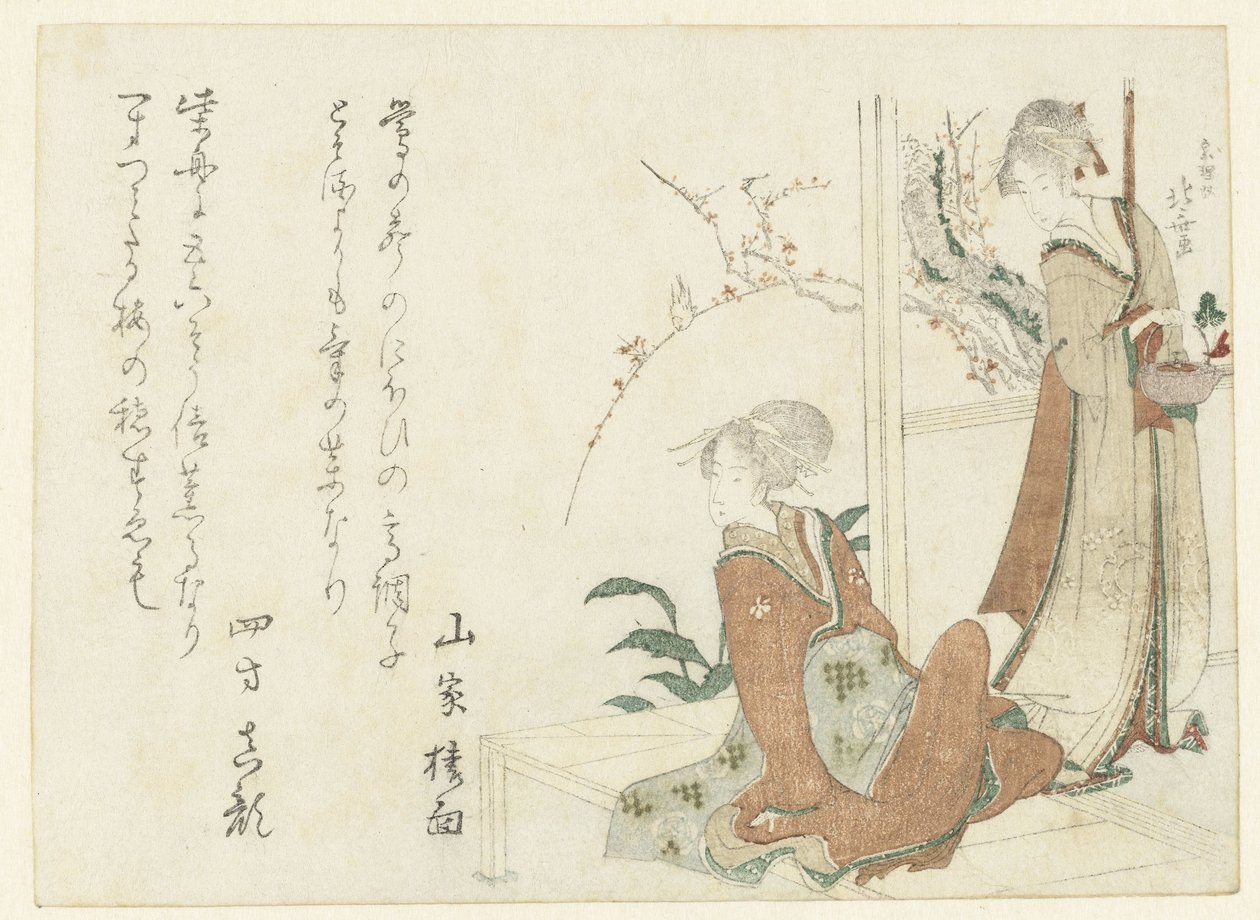 Två kvinnor på verandan av Katsushika Hokusai