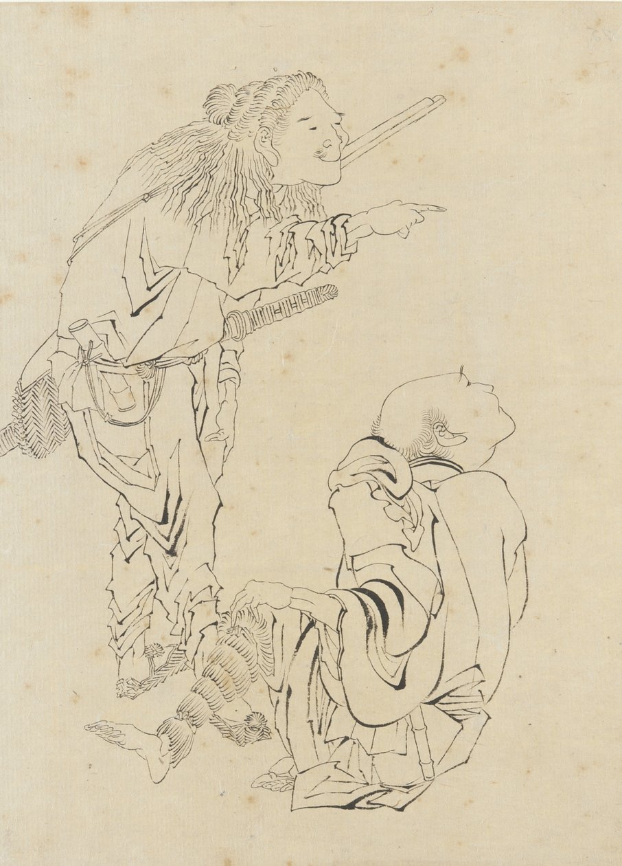 Två jägare, Edo-period (bläck på papper) av Katsushika Hokusai