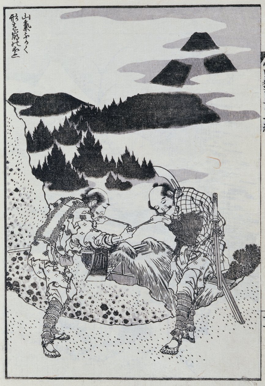 Två män, från en manga (trätryck i färg) av Katsushika Hokusai