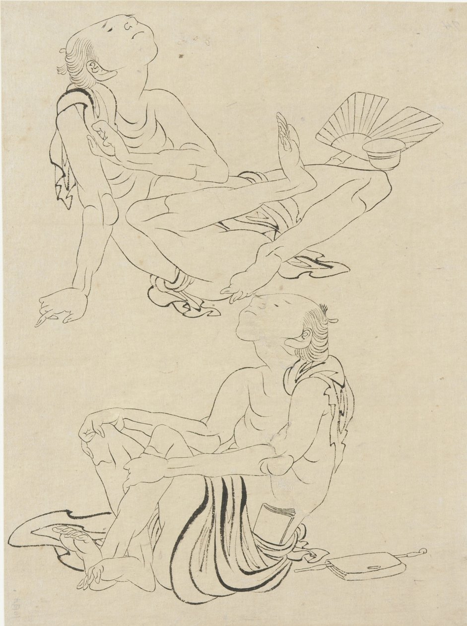 Två män kopplar av på sommaren, Edo-perioden (bläck på papper) av Katsushika Hokusai