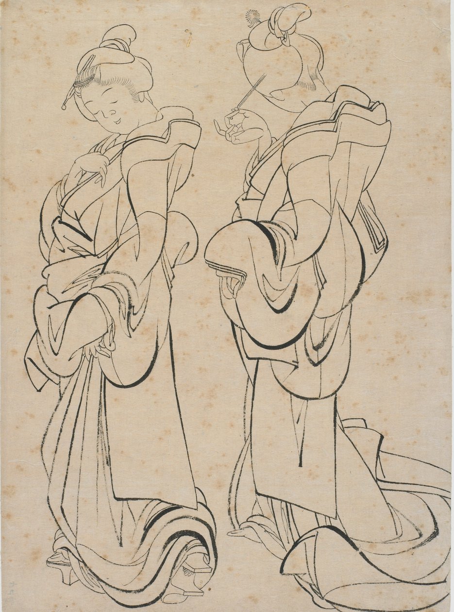 Två kvinnor, sent 1700-tidigt 1800-tal. av Katsushika Hokusai