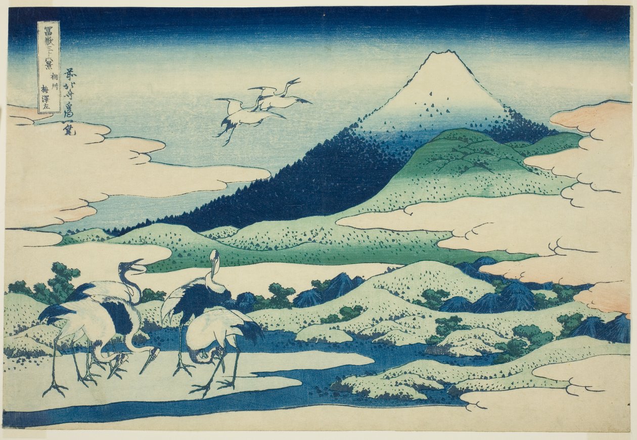 Marsh Umezawa-medlemmen Sagami P Rovinse (oraffinerad sake Umezawa vänster), från serien "Ti rty x Views of Mount Fuji (Fugaku Kasaju Rokukei)" av Katsushika Hokusai