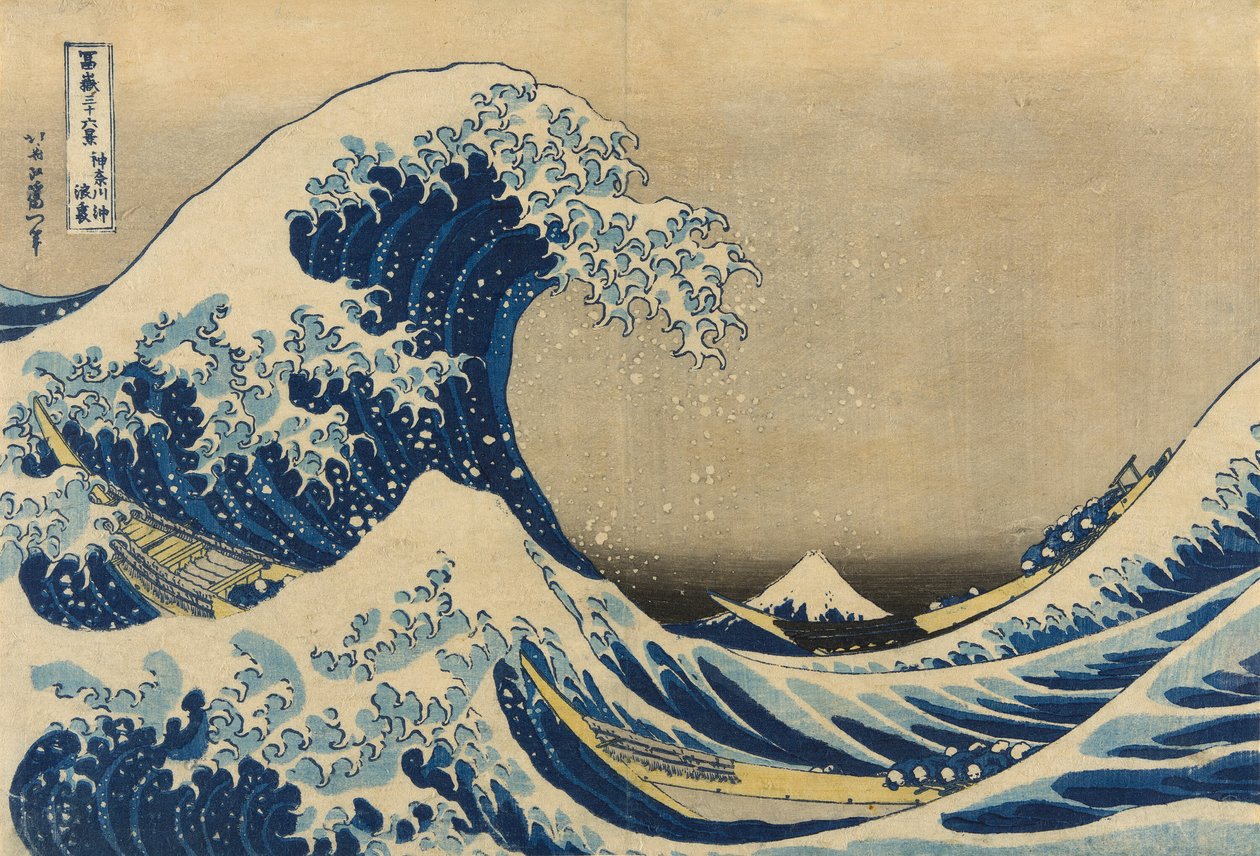 Under vågen utanför Kanagawa (Kanagawa oki nami ura), även känd som The Great Wave, från serien "Thirty-Six Views of Mount Fuji (Fugaku sanjurokkei)" av Katsushika Hokusai