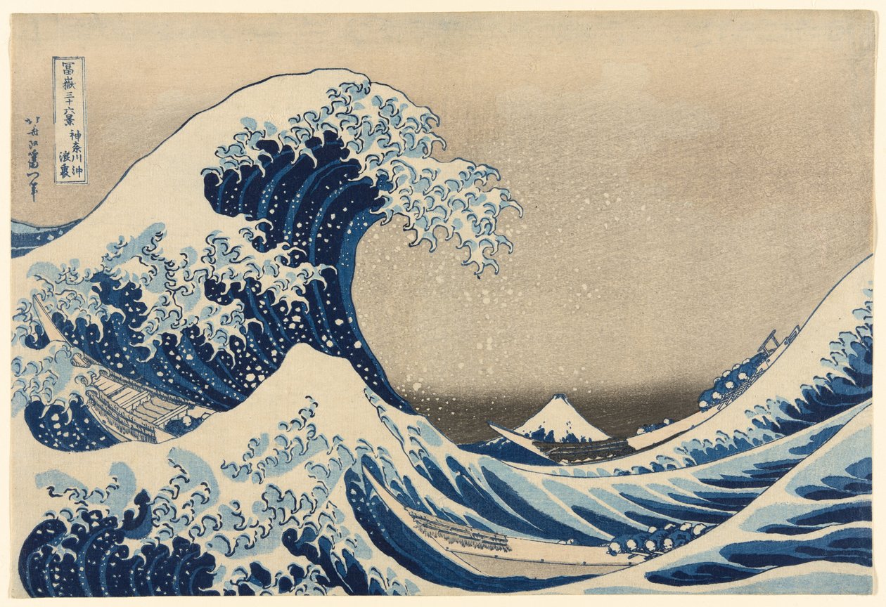 Under vågen utanför Kanagawa (Kanagawa oki nami ura), även känd som The Great Wave, från serien Thirty-Six Views of Mount Fuji (Fugaku sanjūrokkei) av Katsushika Hokusai