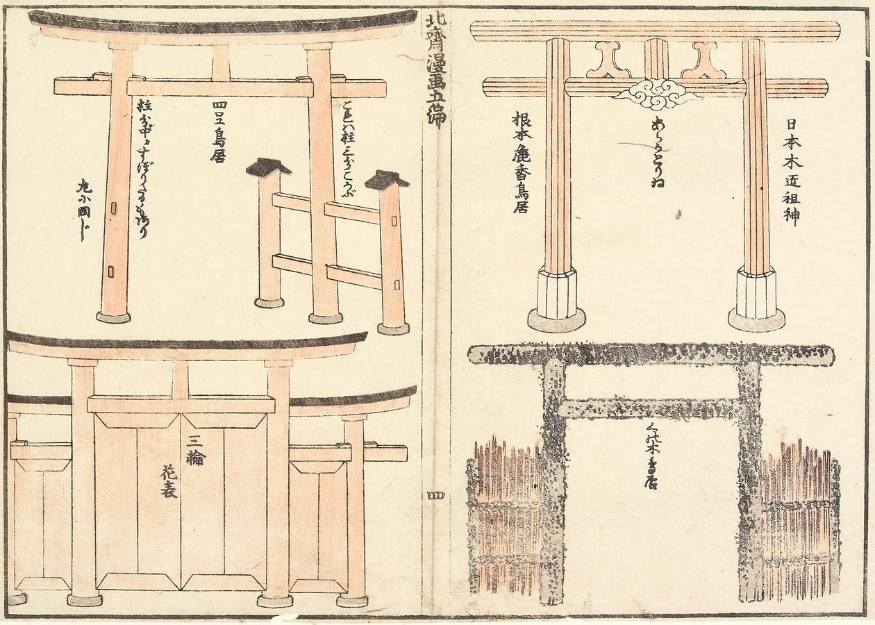 Olika typer av torii-bågar av Katsushika Hokusai