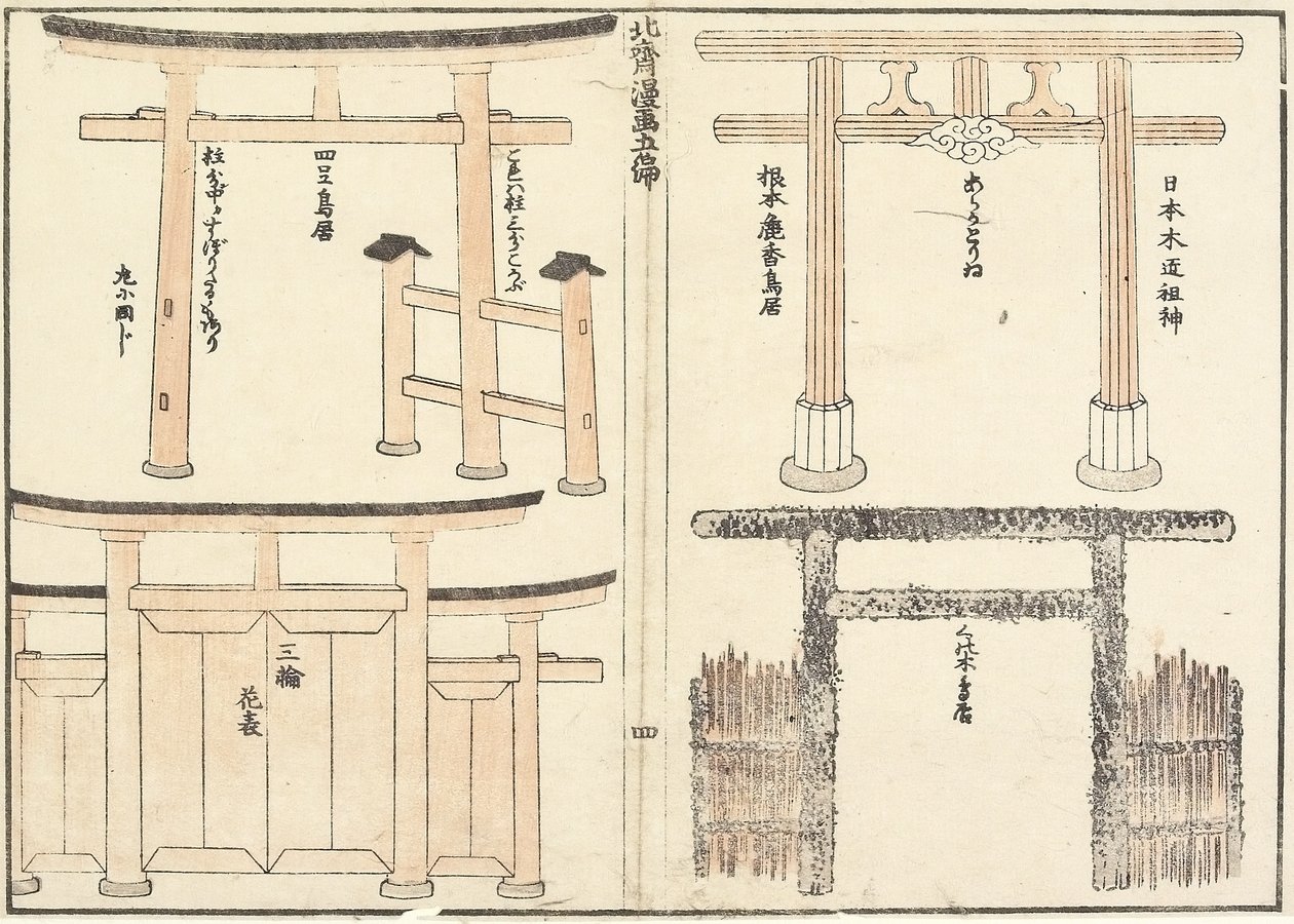 Olika typer av Torii-båge, 1816 av Katsushika Hokusai