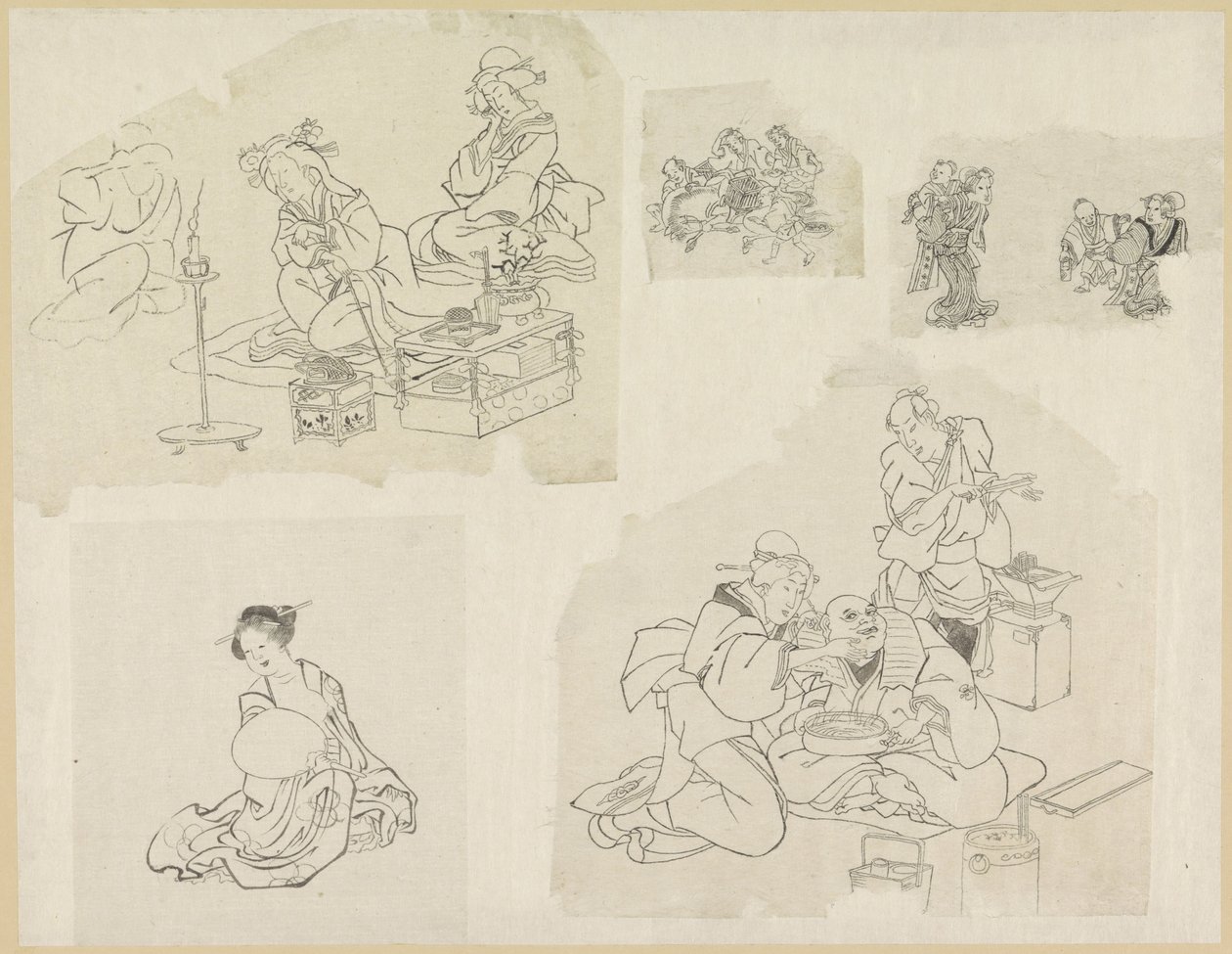 Fem representationer av människor i olika situationer av Katsushika Hokusai
