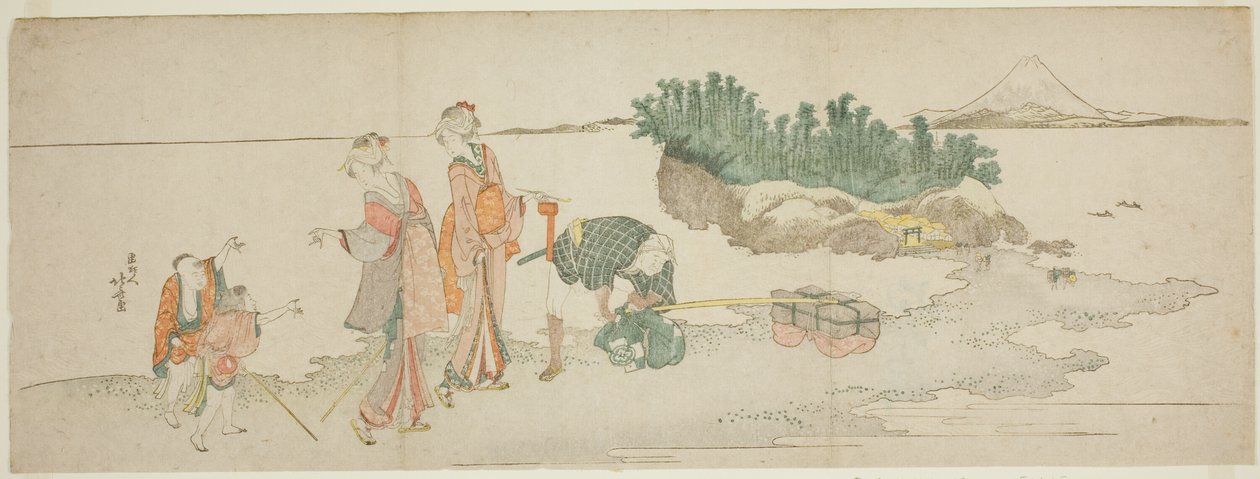Besökare i Enoshima av Katsushika Hokusai