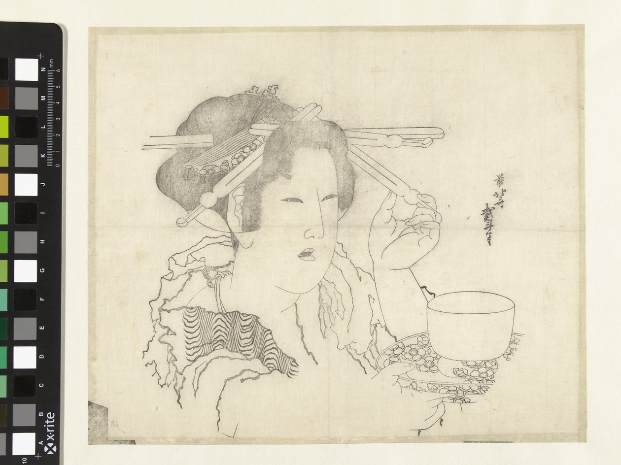 Kvinna med tekopp av Katsushika Hokusai