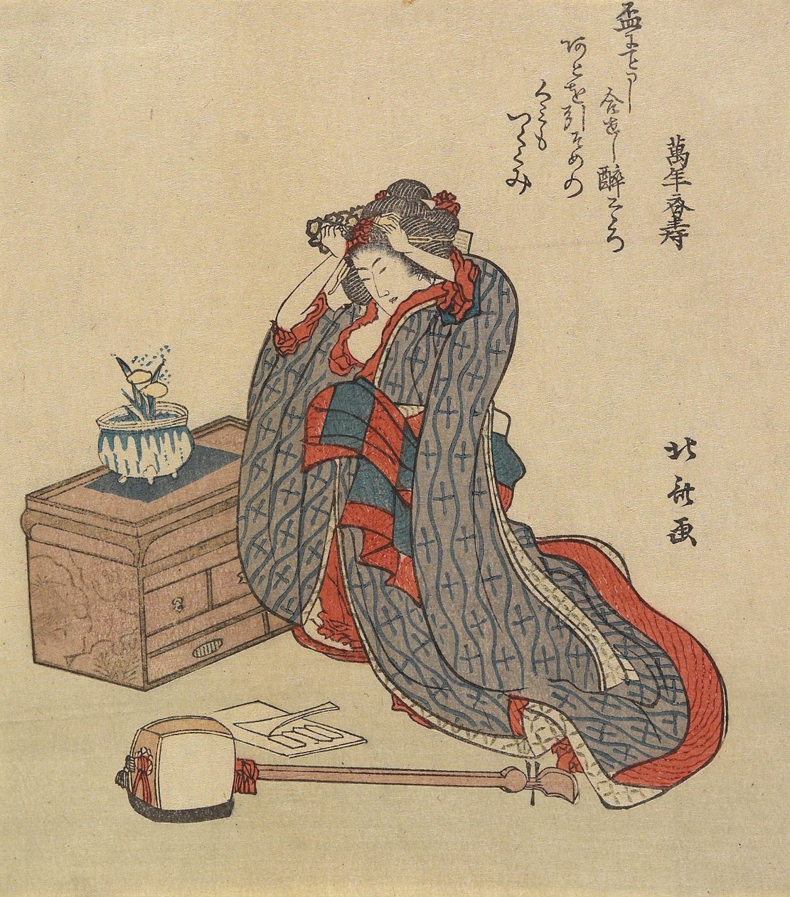 Kvinna som fixar sitt hår, 1797-1819 av Katsushika Hokusai