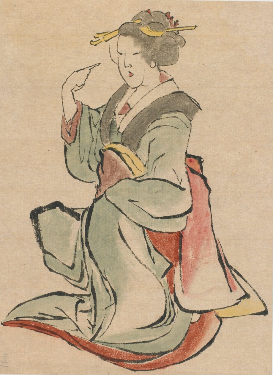 Kvinna vänd mot höger, vinkande, sent 1700-tidigt 1800-tal. av Katsushika Hokusai