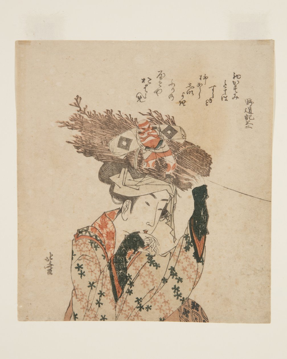 Kvinna från ?hara med vedpaket och drake (träblock i färg) av Katsushika Hokusai