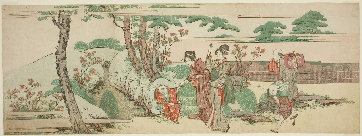 Kvinnor och barn ute på picknick av Katsushika Hokusai