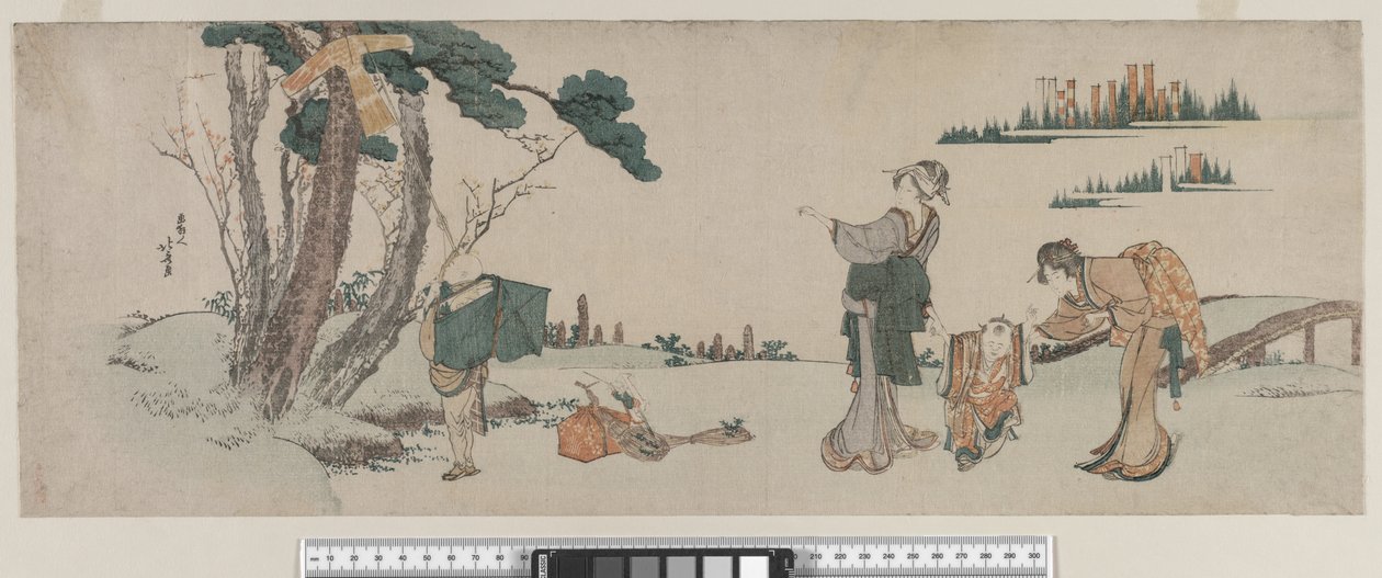 Kvinnor som distraherar ett barn vars drake är fångad i ett träd, Edo-period, ca 1800 av Katsushika Hokusai