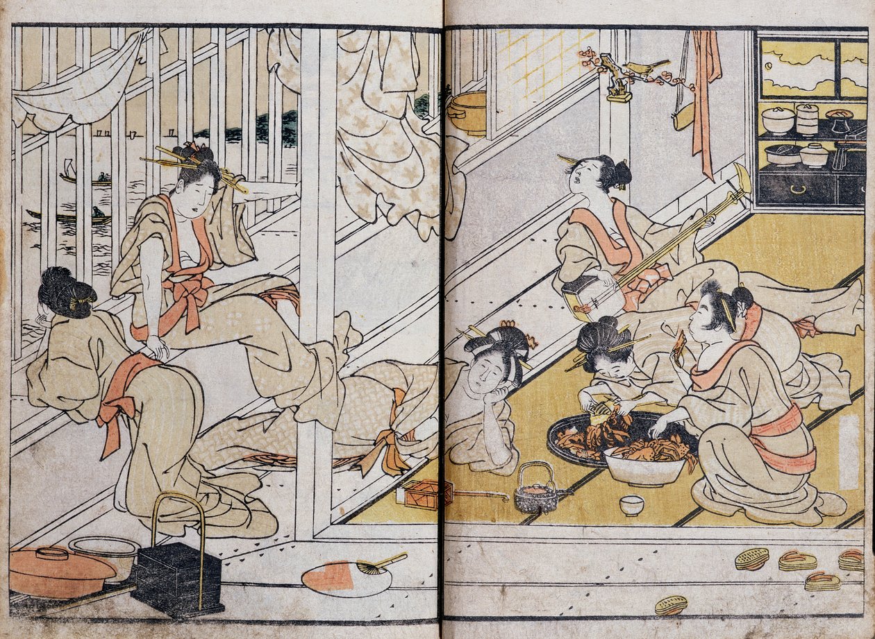 Kvinnor som äter, från en manga (träblock i färg) av Katsushika Hokusai