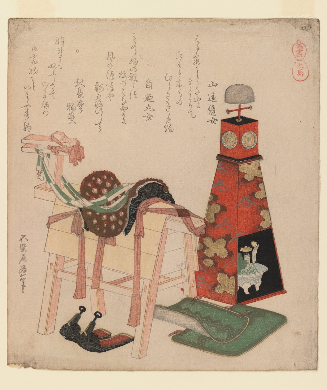 Wooden Horse, från serien Horses, 1822 (träblocktryck, surimono) av Katsushika Hokusai