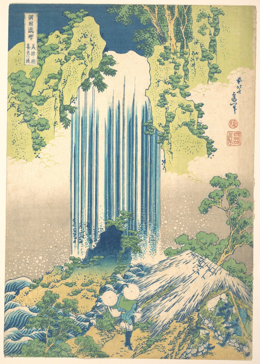 Yōrō-vattenfallet i Mino-provinsen (Mino no Yōrō no taki), ur serien ”En rundtur bland vattenfall i olika provinser” (Shokoku taki meguri) av Katsushika Hokusai