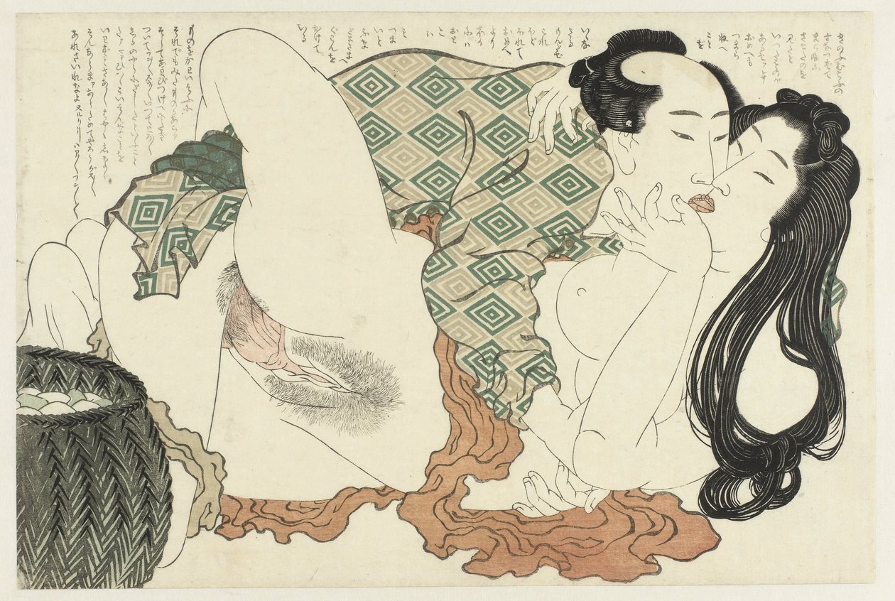 Kyssande fiskare och dykare The Adonis plant (serietitel) Fukujuso (serietitel) av Katsushika Hokusai