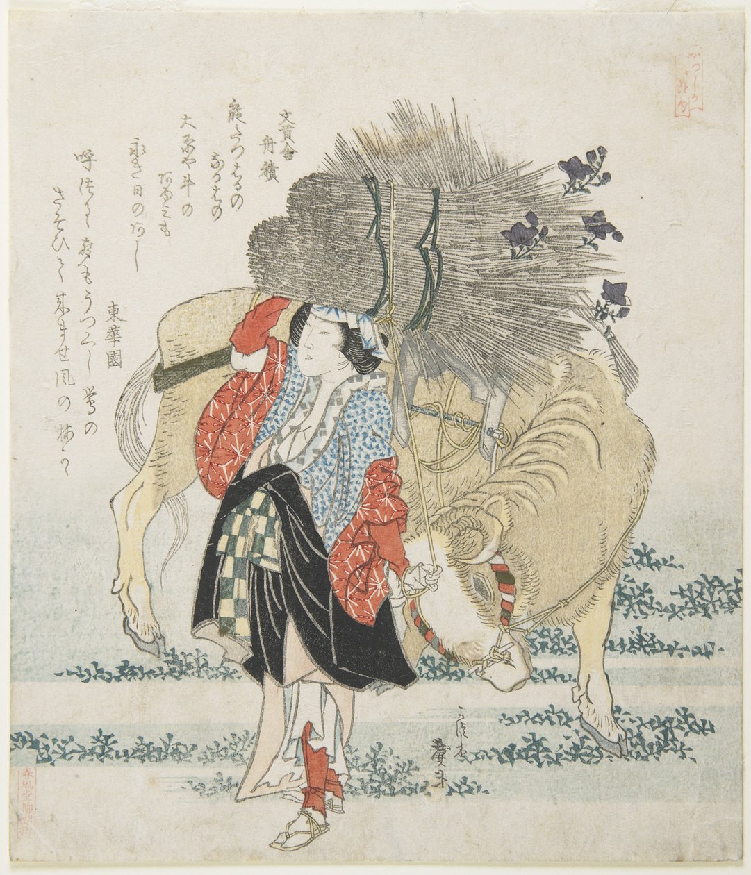 (O_hara wood Seller and a Cow), c. 1830-1836 av Katsushika II Taito