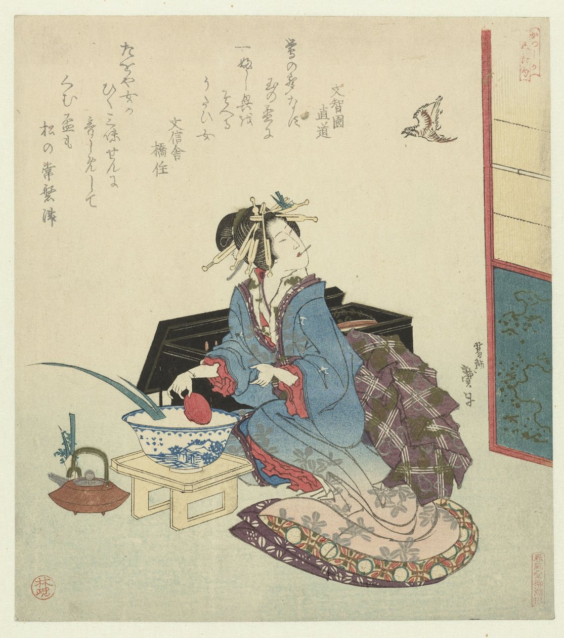 Geisha tittar upp på en gök av Katsushika Taito II