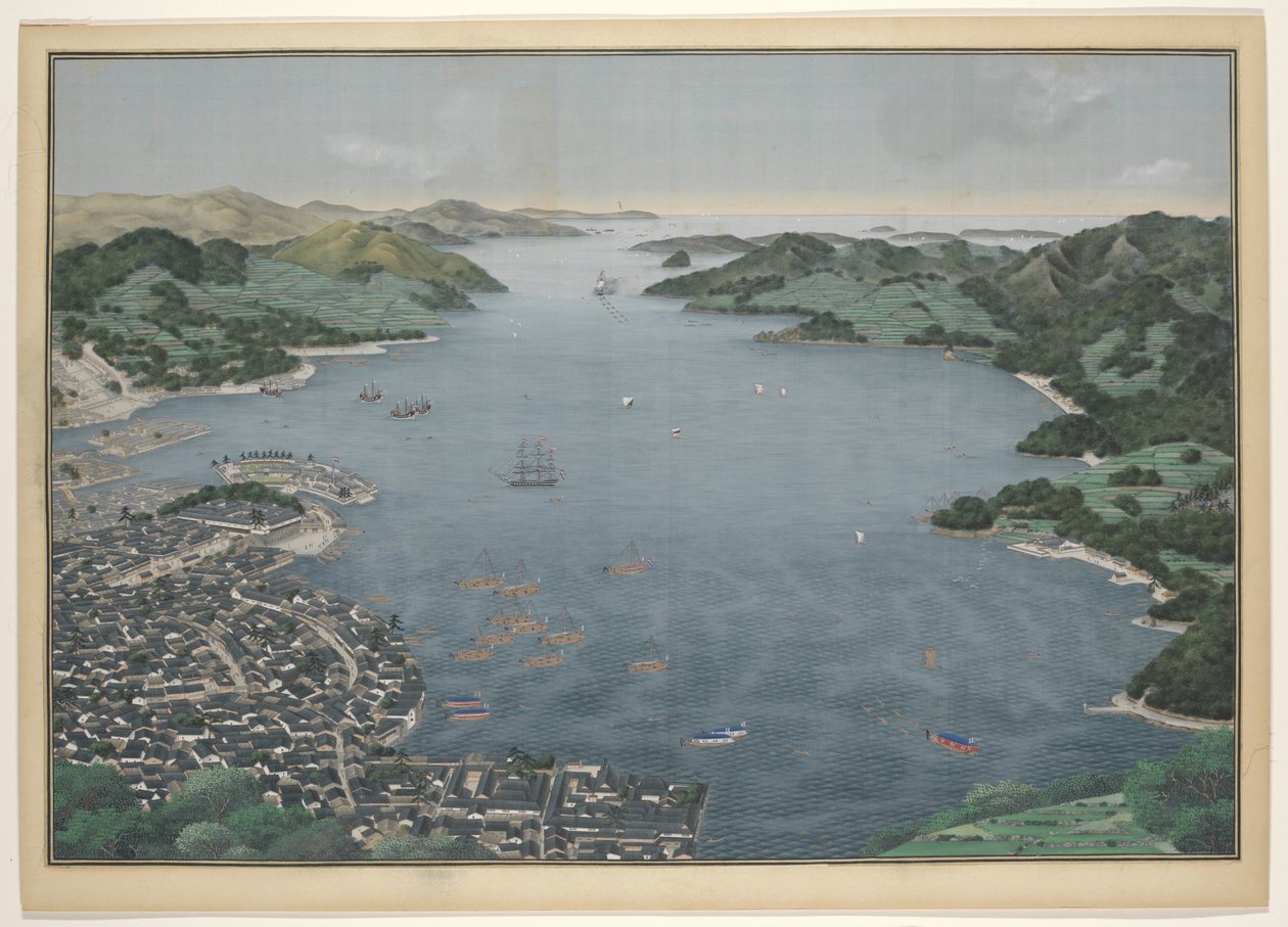 Nagasaki Nagasakibukten av Kawahara Keiga (workshop of)