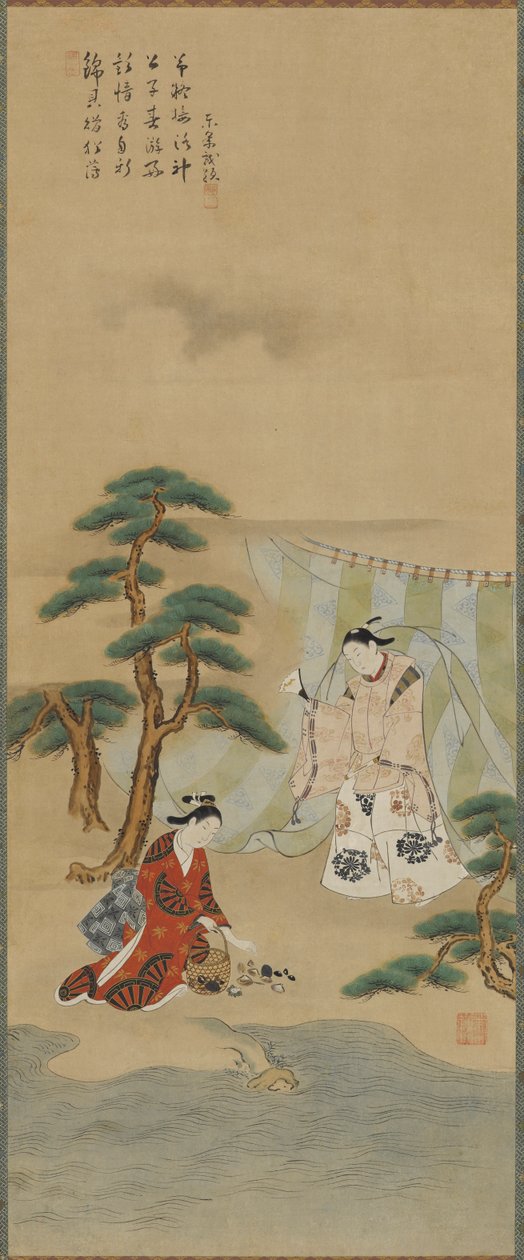 Ung man och en ung kvinna vid havet, Edo-perioden, 1615-1868. av Kawamata Tsuneyuki