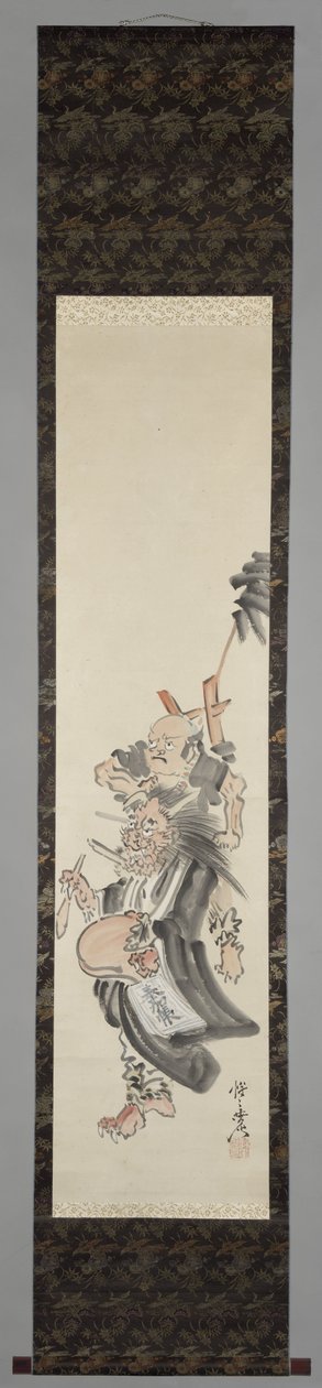 En demon är en betlarmunk Begging Devil Monk (oni no nembutsu) av Kawanabe Kyosai