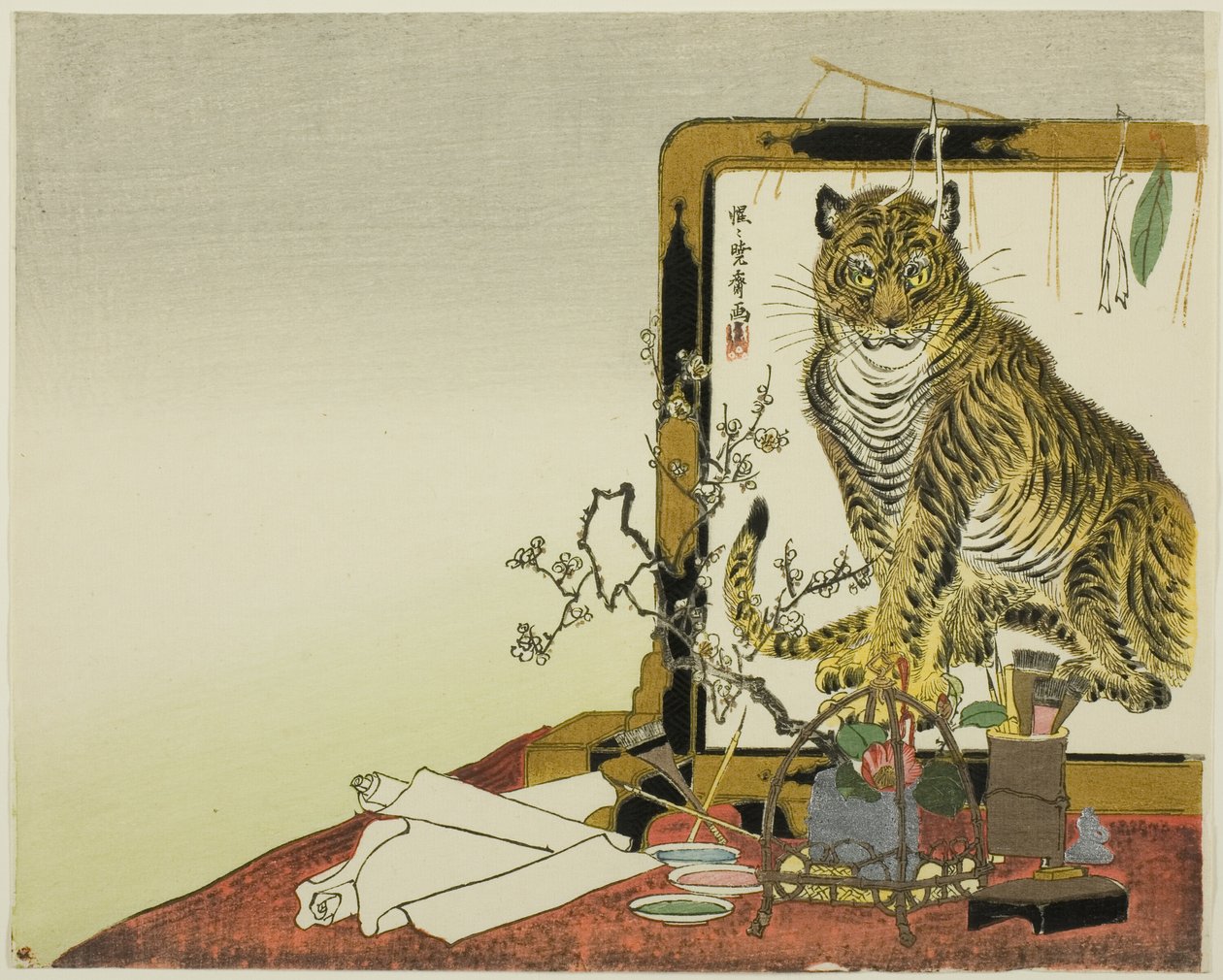 Stående skärm (Tsuitate) av en tiger av Kawanabe Kyosai
