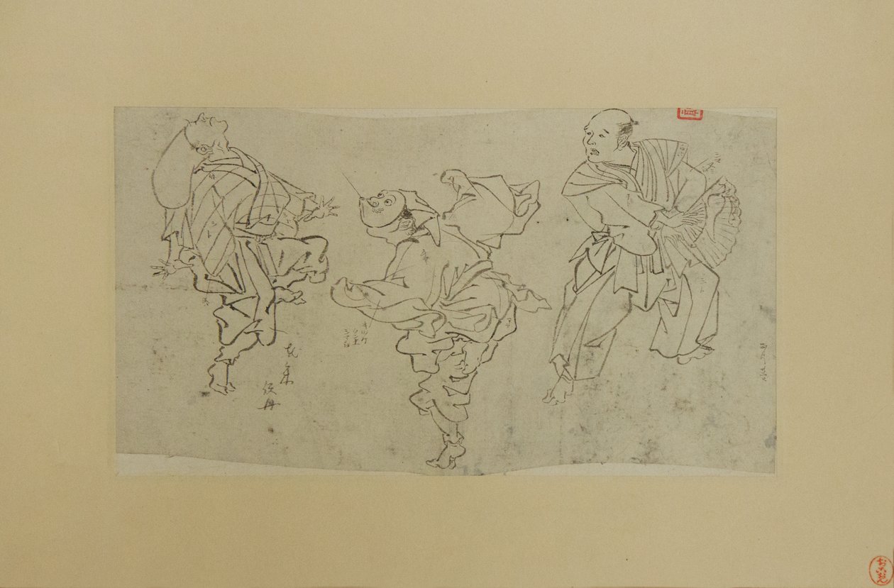 Tre Kyogen-dansare, sent 1800-tal. av Kawanabe Kyosai
