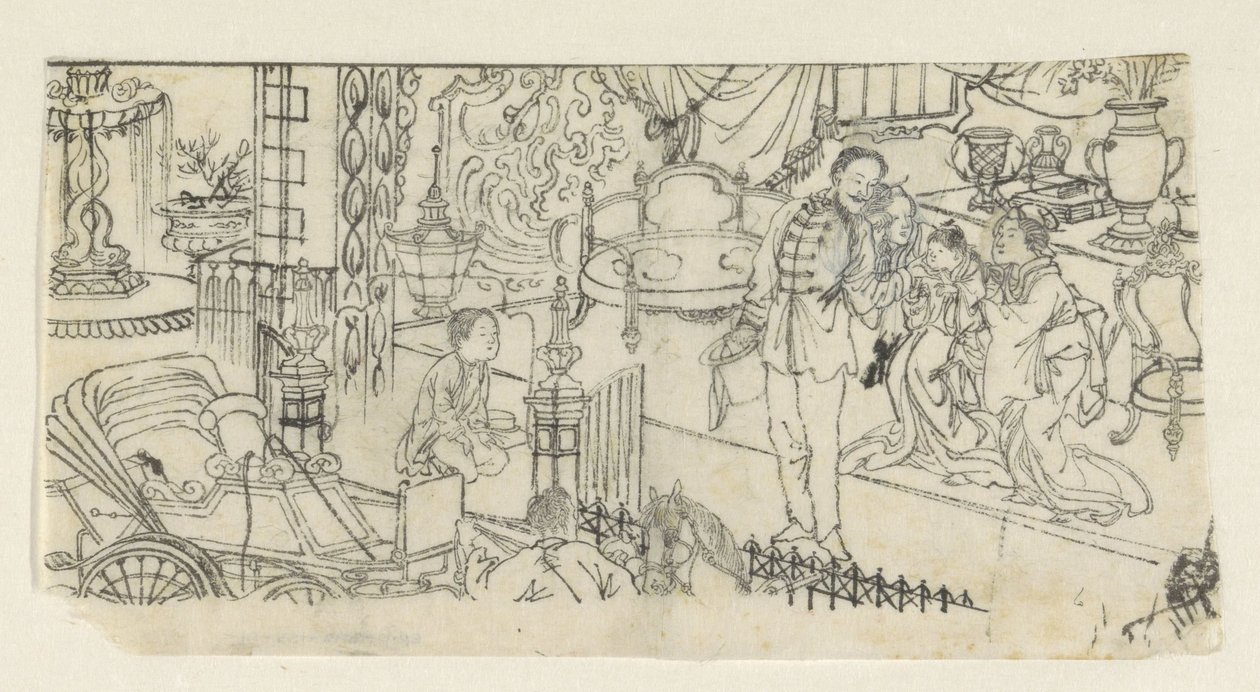 Man säger adjö till barnet av Kawanabe Kyôsai (attributed to)