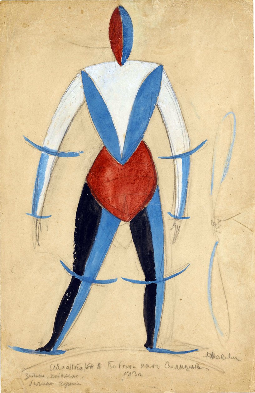 Flygare. Kostymdesign för operan Victory over the sun av A. Kruchenykh par Malevich, Kasimir Severinovich (1878-1935) av Kazimir Severinovich Malevich