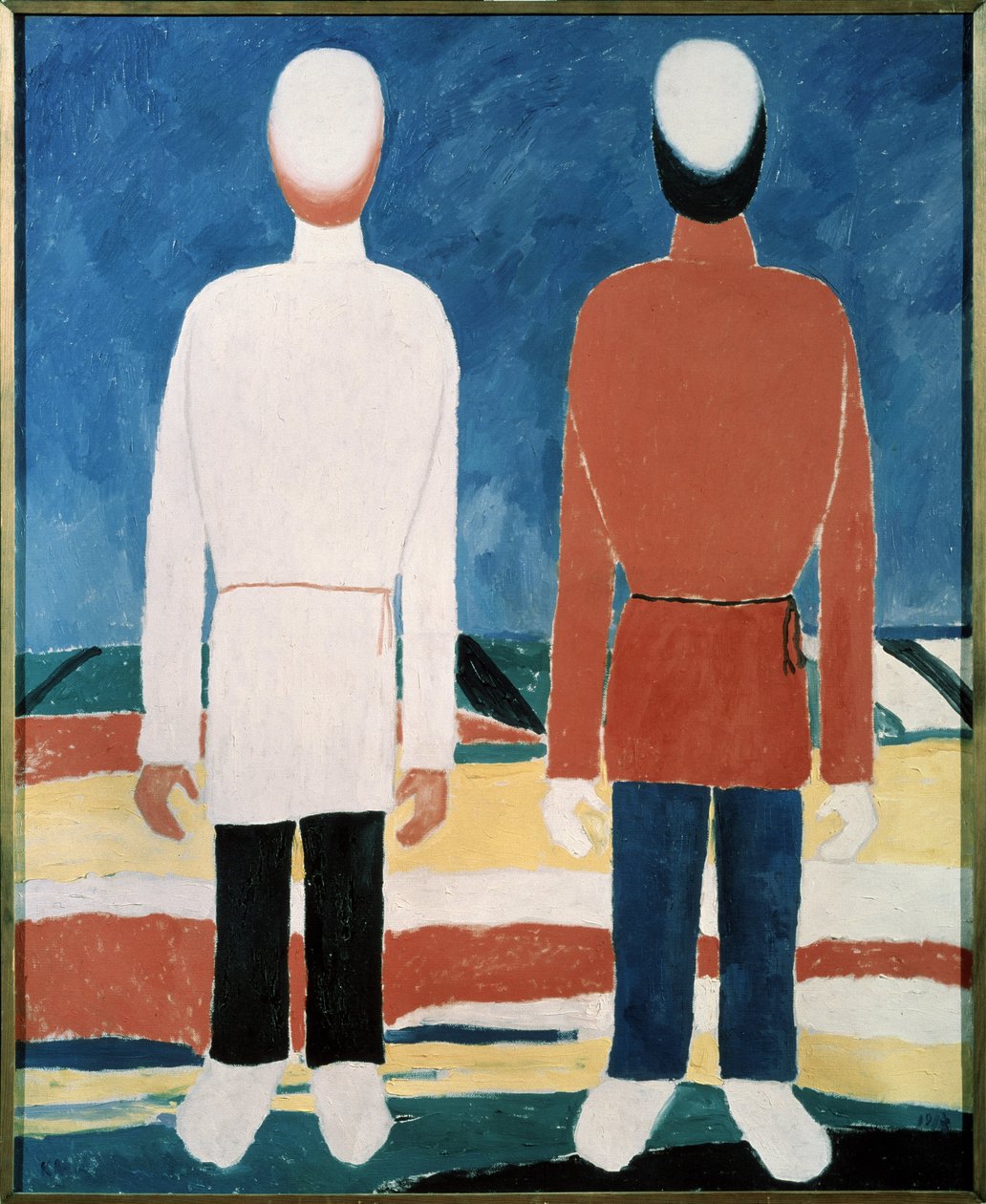 Två mansfigurer (Två mansfigurer). Målning av Kasimir Severinovich Malevich (Malevich, Malevic) (1878-1935), olja på duk av Kazimir Severinovich Malevich