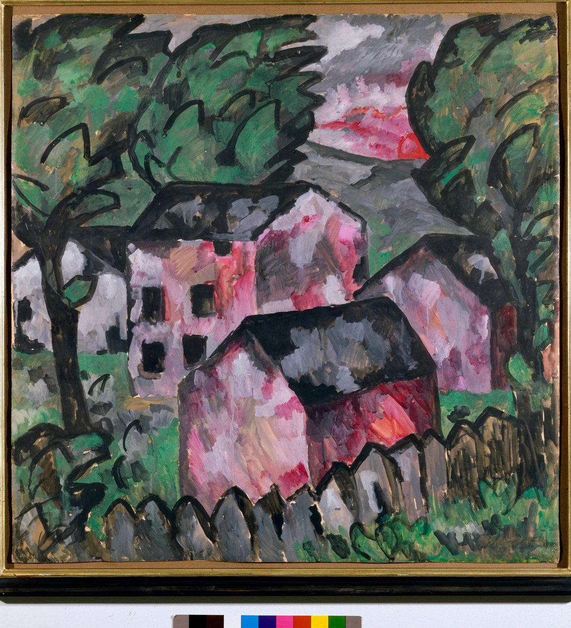 Landskap med röda hus Målning av Kazimir Severinovich Malevich (Malevich, Malevich) (1878-1935) Sön 107x106 cm 1910 Sun Kunstmuseum Bale av Kazimir Severinovich Malevich