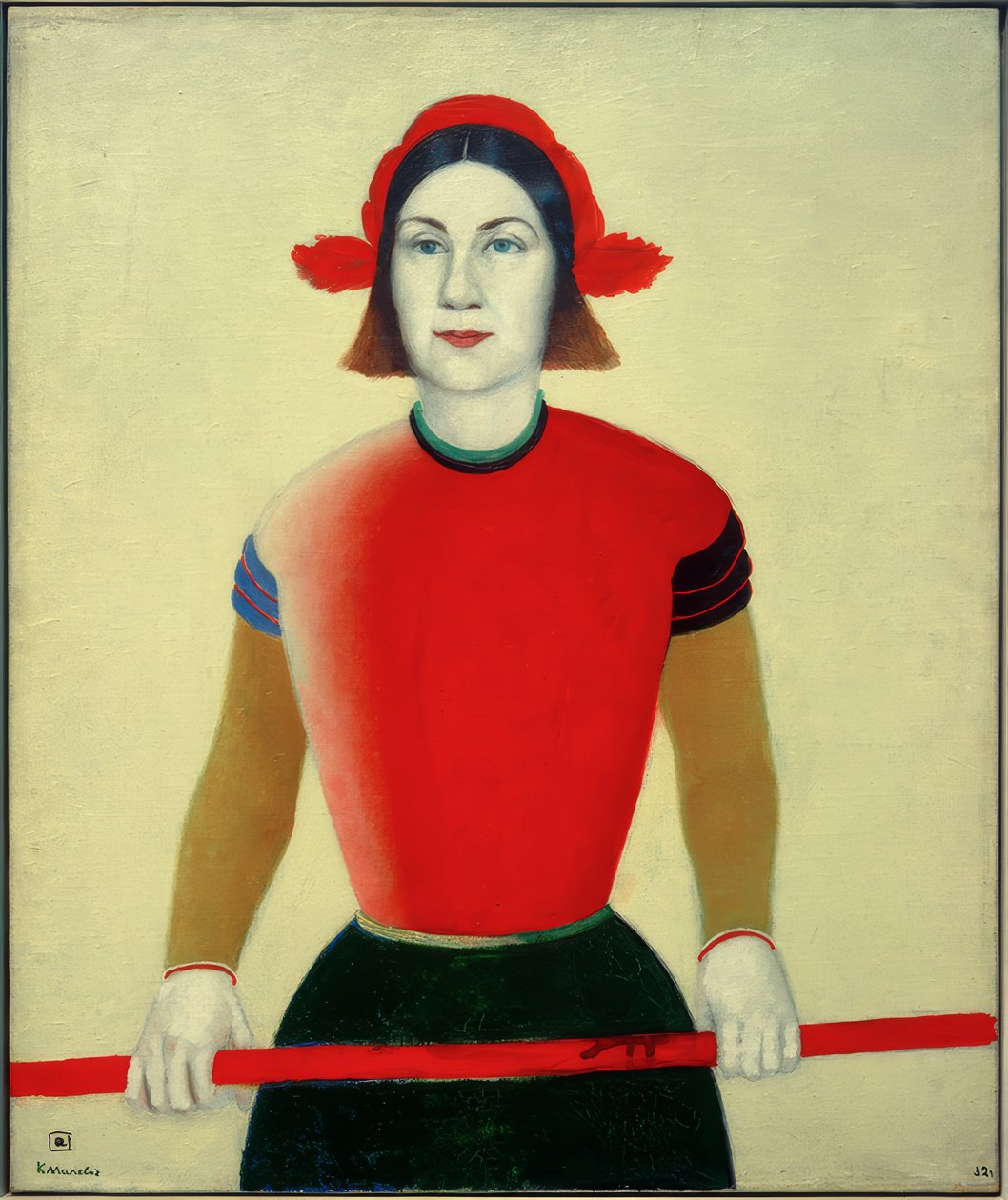 Flicka med röd personal av Kazimir Severinovich Malevich