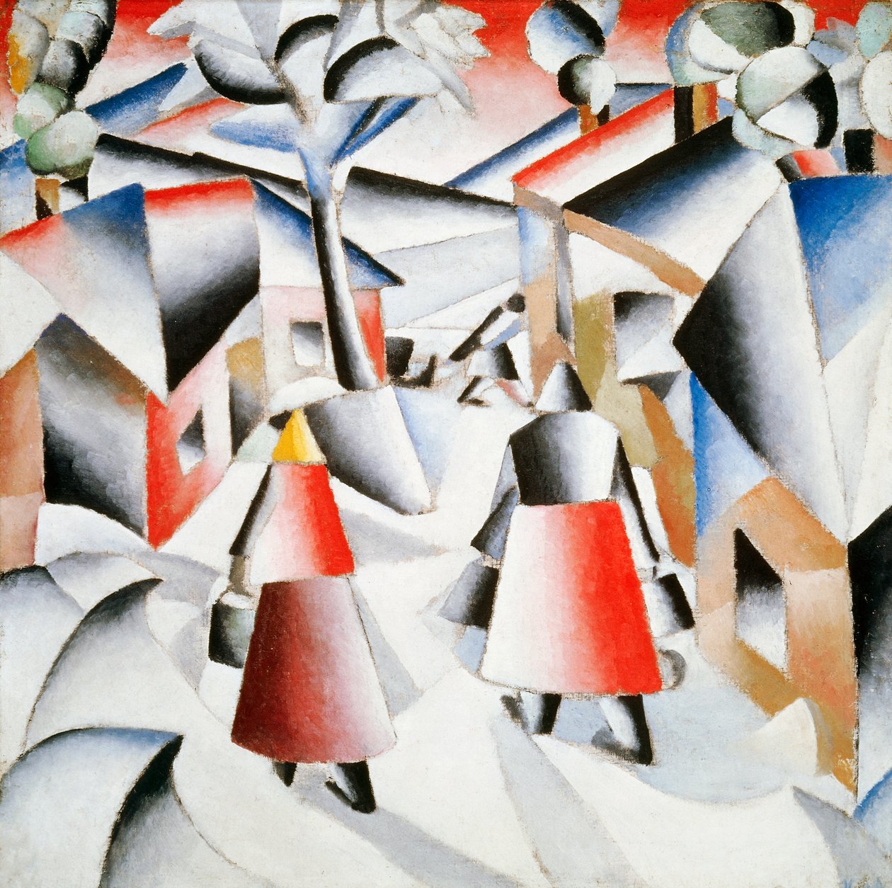 Morgon i byn efter snöstorm av Kazimir Severinovich Malevich