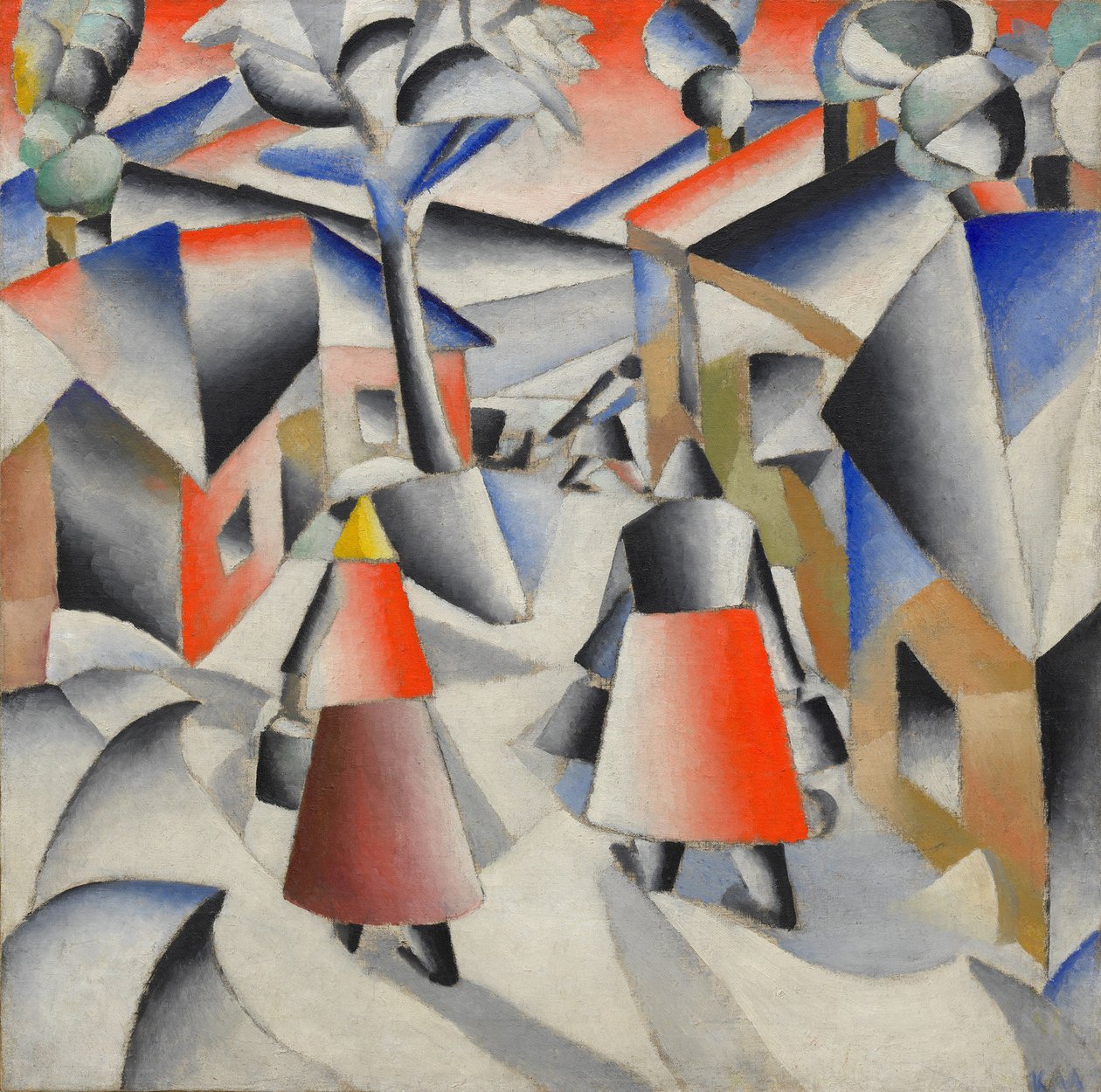 Morgon i byn efter snöstorm av Kazimir Severinovich Malevich