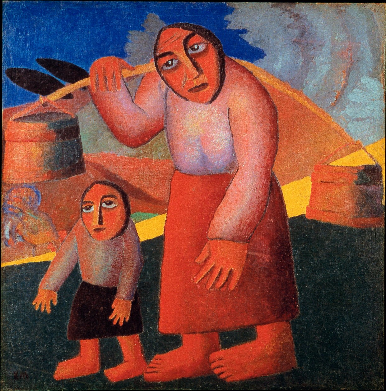 Bonde med hinkar Målning av Kasimir Malevic (Malevich, Malevich) (1878-1935) 1911 Sön. 173x73 cm Amsterdam, Stedelijk Museum av Kazimir Severinovich Malevich
