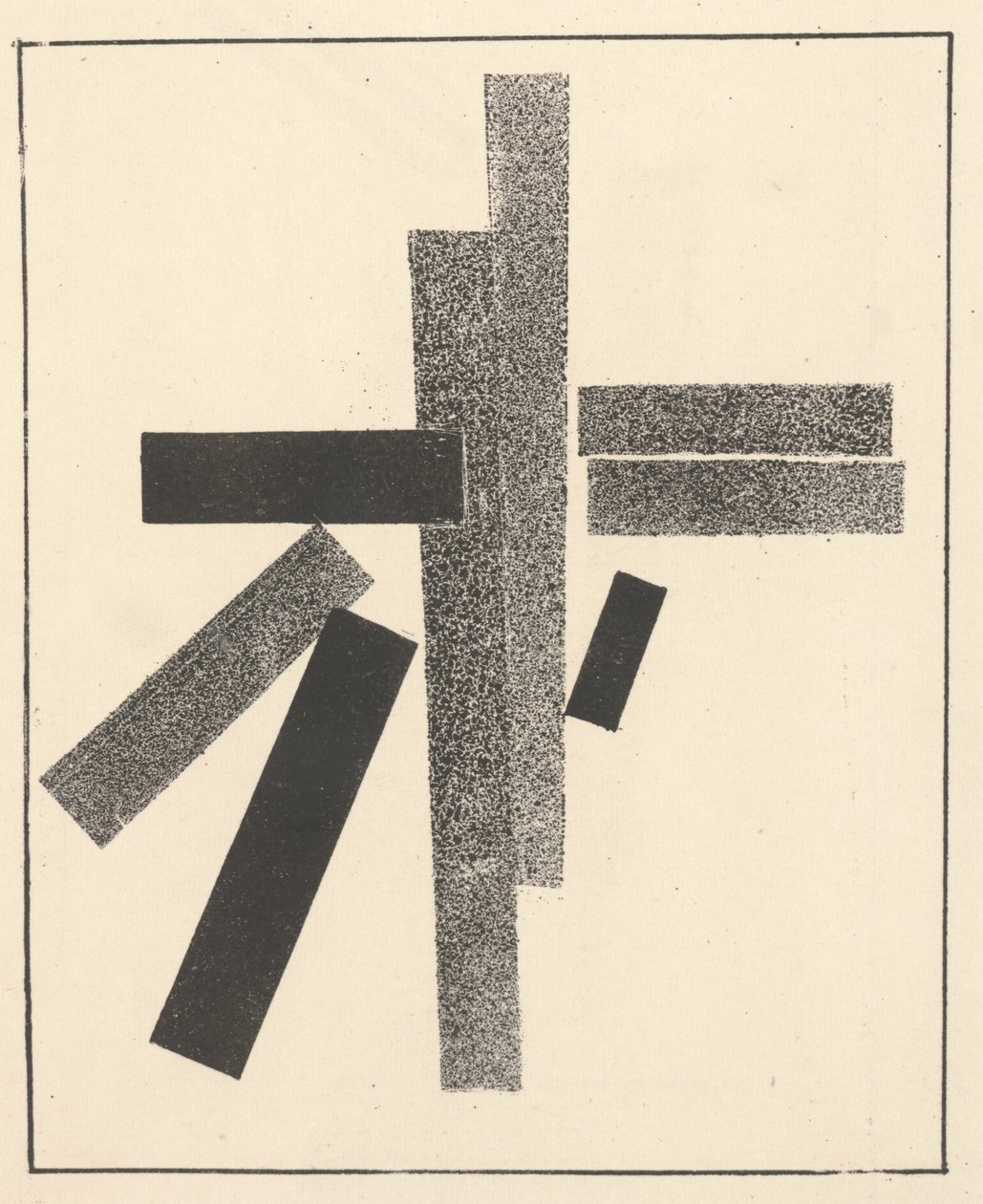 Tre svarta och fem grå element från "Suprematism: 34 teckningar" av Kazimir Severinovich Malevich