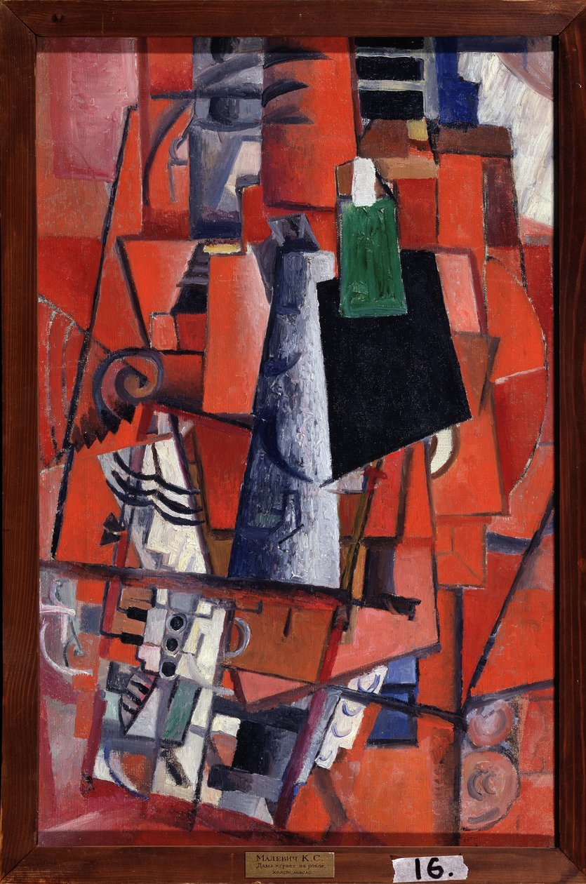 En kvinna vid pianot (A Woman at the Piano). Målning av Kasimir Severinovich Malevich (Malevich, Malevic) (1878-1935), olja på duk av Kazimir Severinovich Malevich