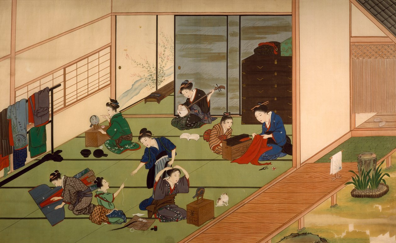 Geishagrupp, av Kawahara Keiga (1786-cirka 1860), akvarell, Japan, japansk civilisation, början av 1800-talet av Keiga Kawahara