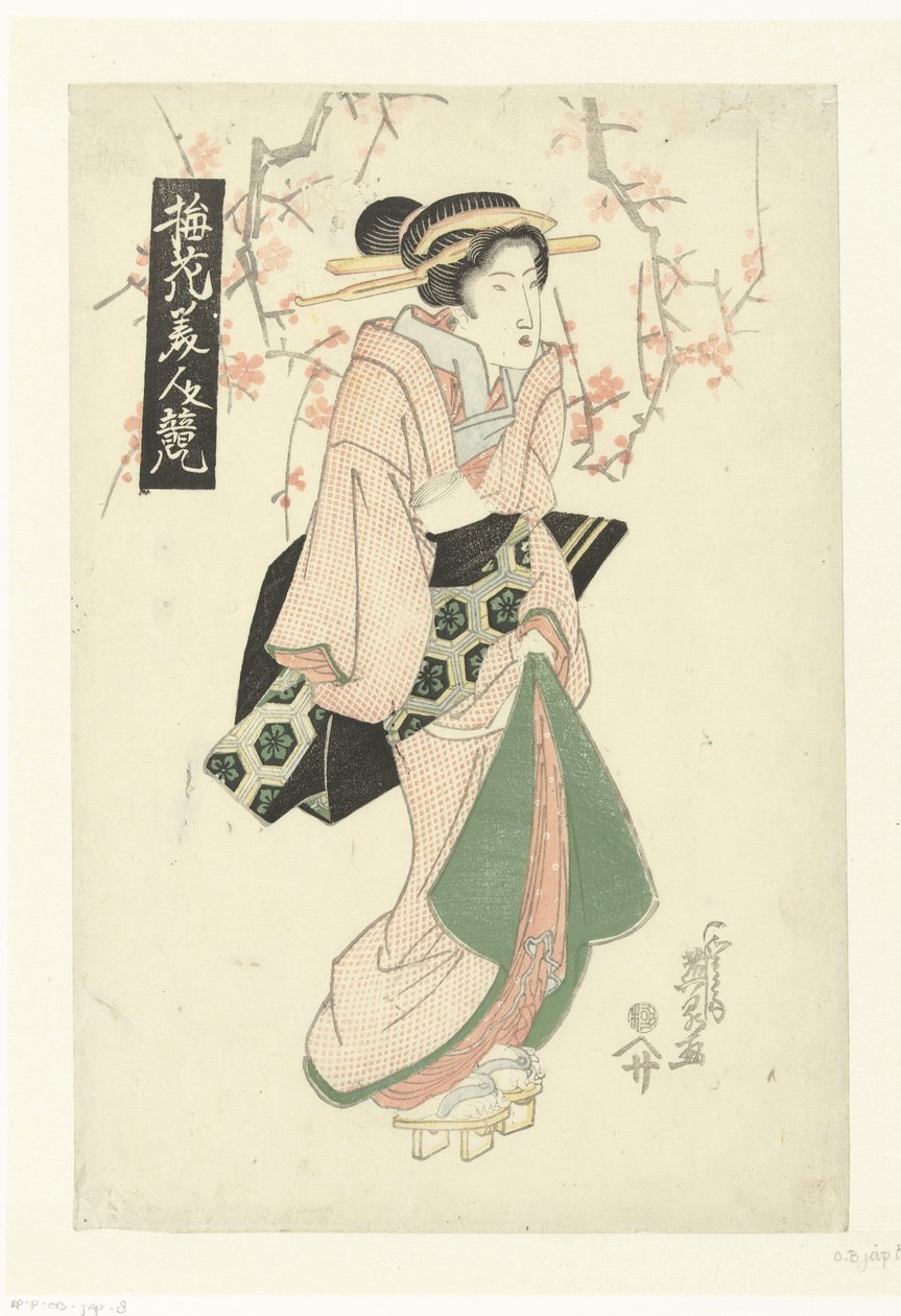 Courtesan under plommonblomning Jämförelser mellan skönheter och plommonblomning (serietitel) Baika bijin kurabe (serietitel på objekt) av Keisai Eisen