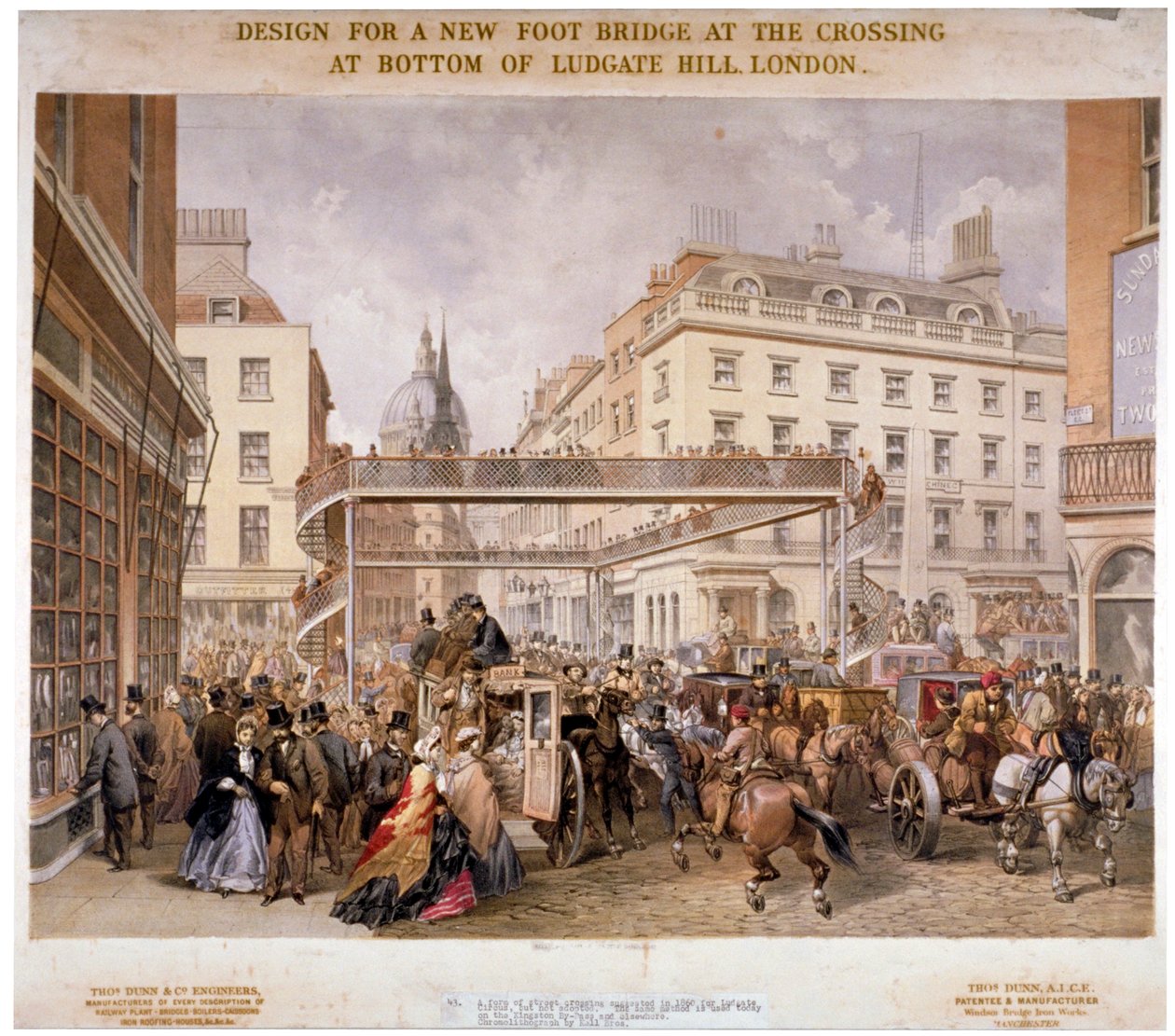 Design för en ny gångbro vid korsningen Ludgate Hill och Fleet Street, City of London, 1862. av Kell Brothers