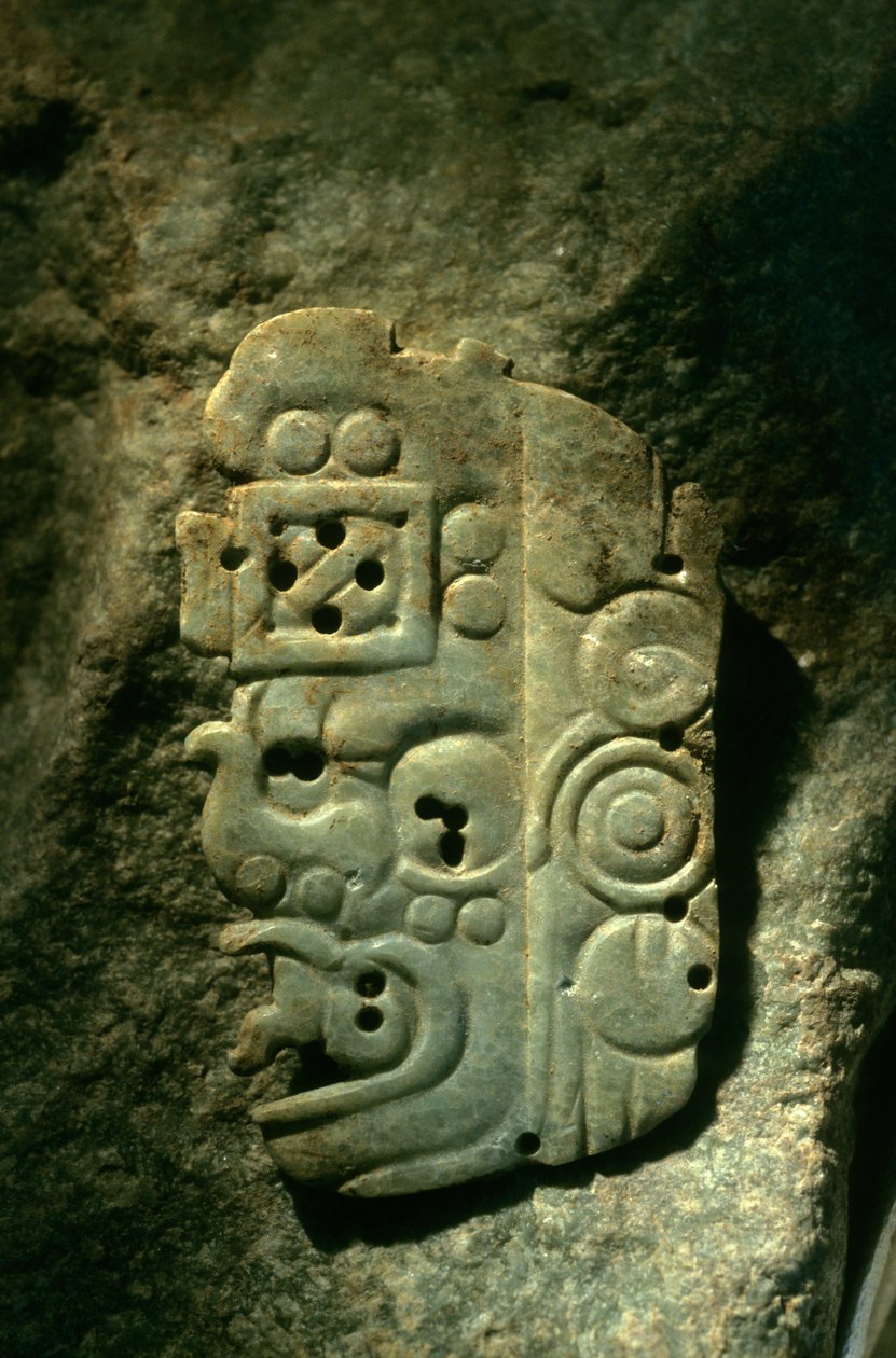 Artefakt, jade, Cancuen, Guatemala, Arthur Demarest, Tomas Barrientos, Maya, palats,..., 2004 (foto) av Kenneth Garrett