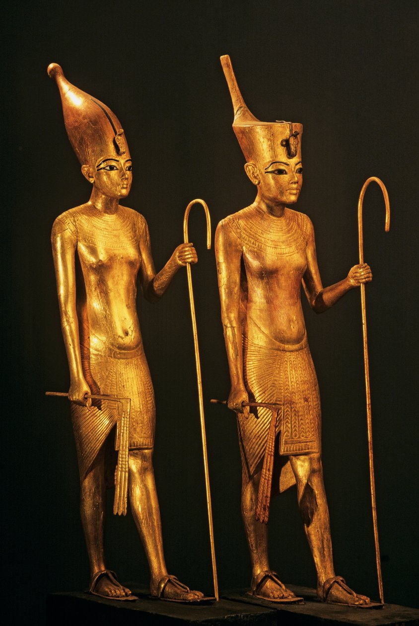 Förgyllda träfigurer av farao kung Tut, Tutankhamun, 2009 (foto) av Kenneth Garrett
