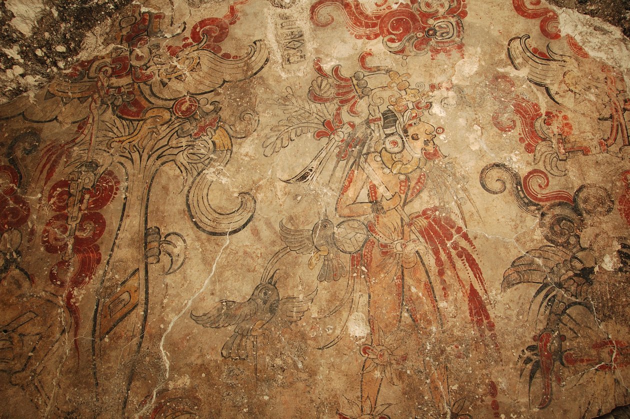 Maya; Maya-målningar; San Bartolo; Guatemala; Dr Bill Saturno, 2002 (foto) av Kenneth Garrett