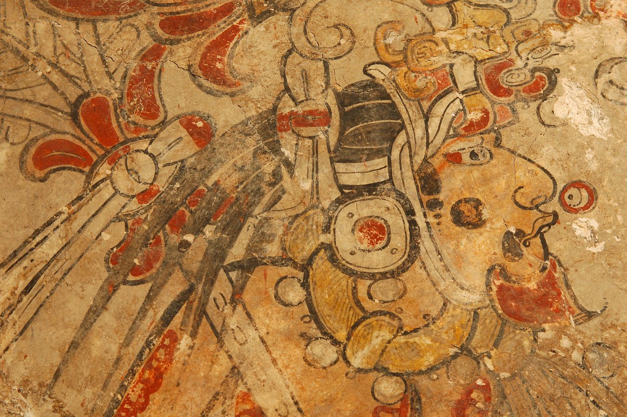Maya; Maya-målningar; San Bartolo; Guatemala; Dr Bill Saturno, 2002 (foto) av Kenneth Garrett