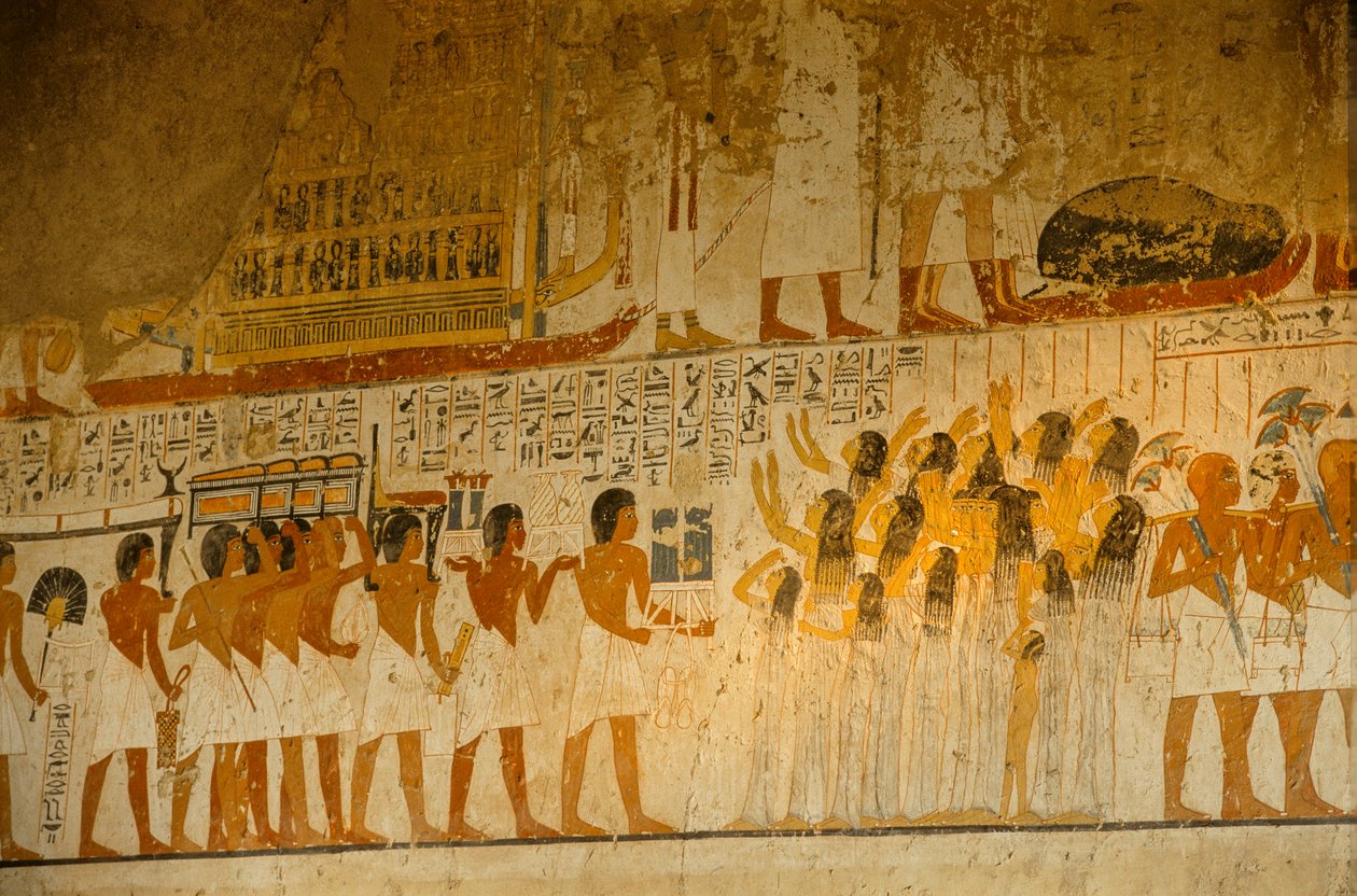 Målad scen av sörjande; Ramoses grav; Vizir under Amenhotep III och Akhenaton, 2009 (foto) av Kenneth Garrett