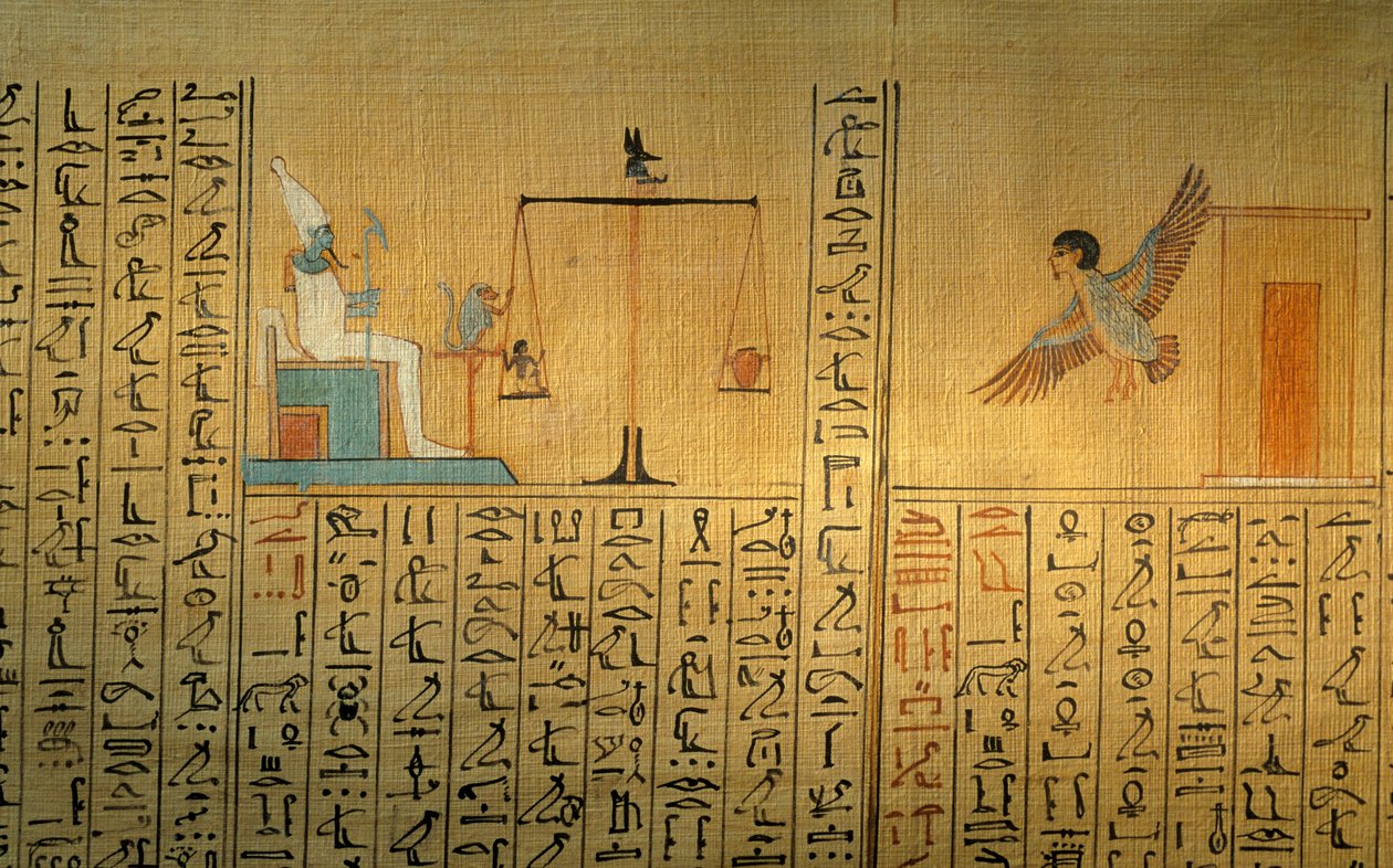 Papyrus från Maiherpri-graven; Konungarnas dal; Ba leaving-graven; vägning av... av Kenneth Garrett