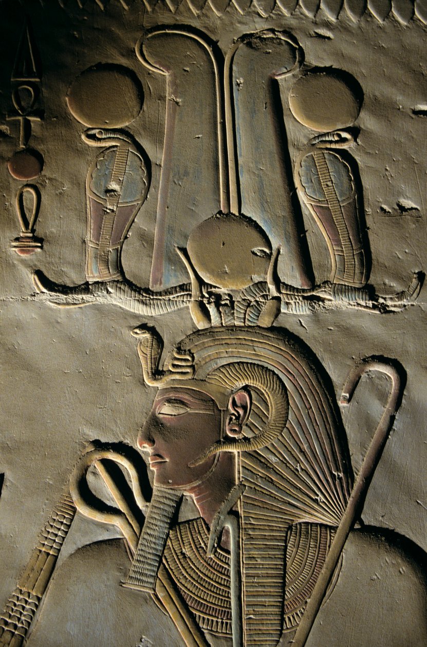 Relief från Seti I:s tempel i Abydos, Egypten, Abydos; ristning; figur; Seti; gud; krona..., 2005 (foto) av Kenneth Garrett